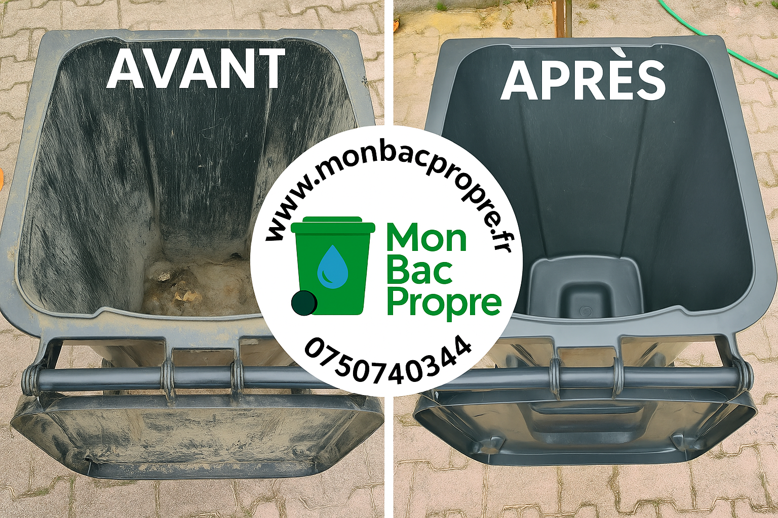 Bacs ordures ménageres nettoyé avant apres